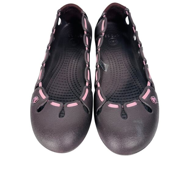 Crocs Springi Ballet Flats Women 8 Chocolate Brown‎ Pink Slip On Round Toe - Picture 6 of 11